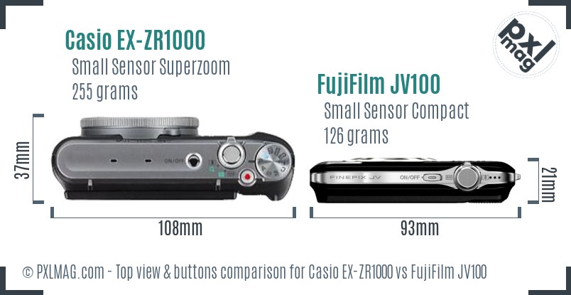 Casio EX-ZR1000 vs FujiFilm JV100 top view buttons comparison