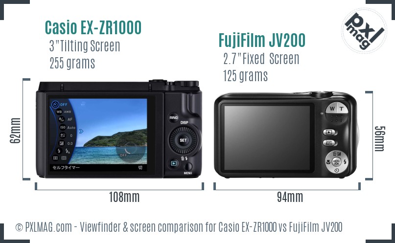 Casio EX-ZR1000 vs FujiFilm JV200 Screen and Viewfinder comparison