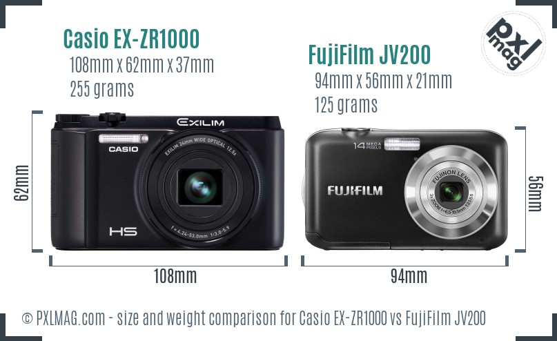 Casio EX-ZR1000 vs FujiFilm JV200 size comparison