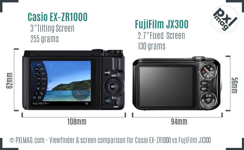 Casio EX-ZR1000 vs FujiFilm JX300 Screen and Viewfinder comparison