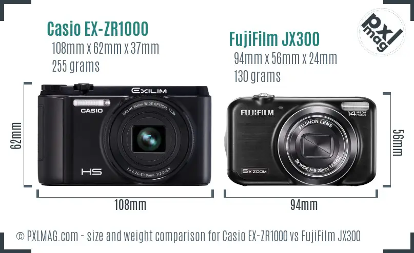 Casio EX-ZR1000 vs FujiFilm JX300 size comparison