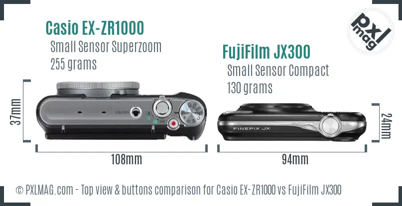 Casio EX-ZR1000 vs FujiFilm JX300 top view buttons comparison
