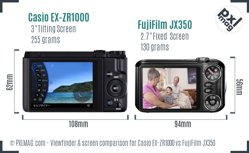 Casio EX-ZR1000 vs FujiFilm JX350 Screen and Viewfinder comparison