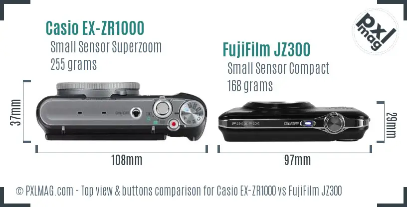 Casio EX-ZR1000 vs FujiFilm JZ300 top view buttons comparison