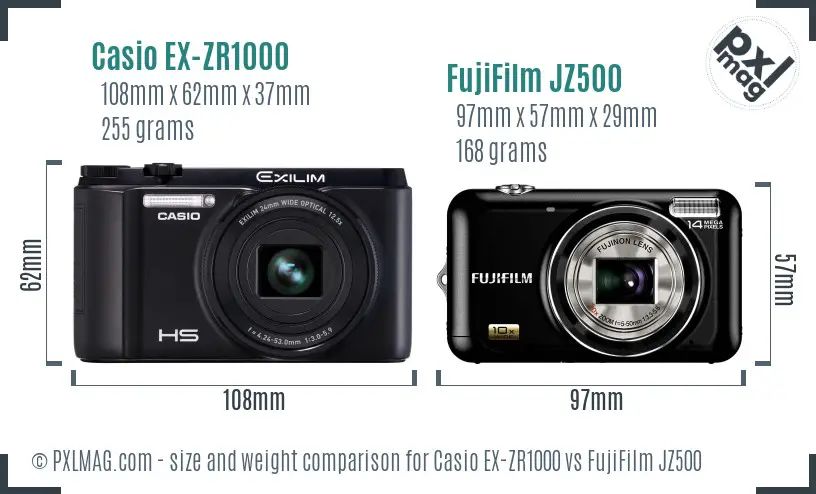 Casio EX-ZR1000 vs FujiFilm JZ500 size comparison