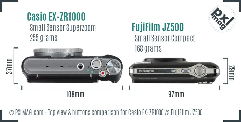 Casio EX-ZR1000 vs FujiFilm JZ500 top view buttons comparison