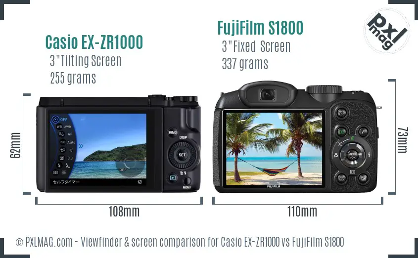 Casio EX-ZR1000 vs FujiFilm S1800 Screen and Viewfinder comparison