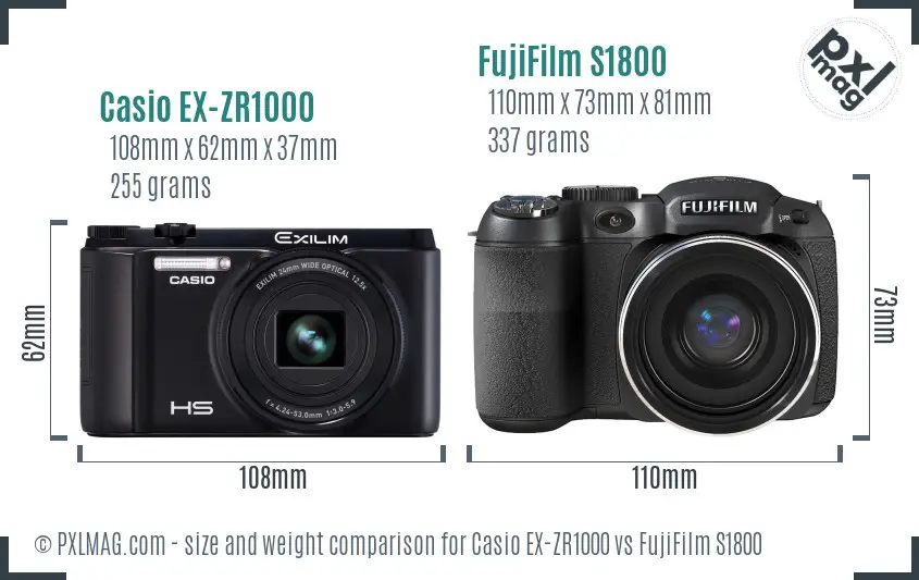 Casio EX-ZR1000 vs FujiFilm S1800 size comparison