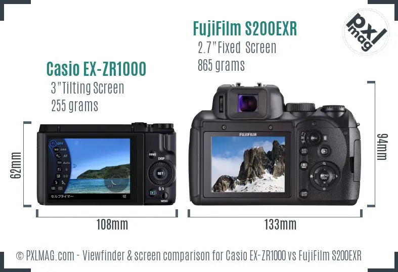 Casio EX-ZR1000 vs FujiFilm S200EXR Screen and Viewfinder comparison