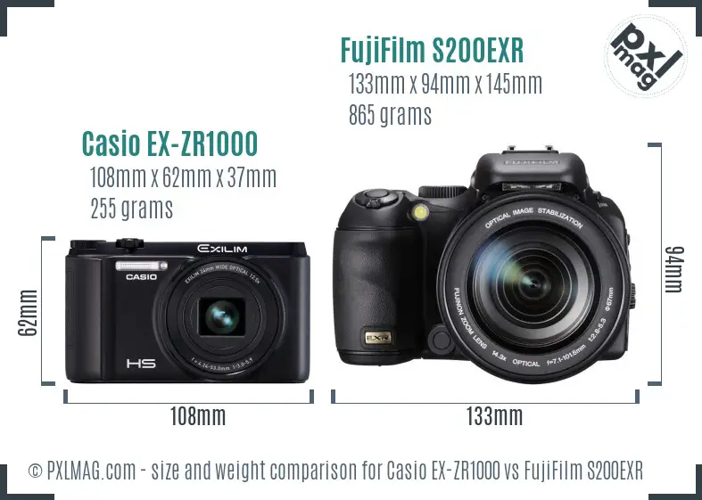 Casio EX-ZR1000 vs FujiFilm S200EXR size comparison