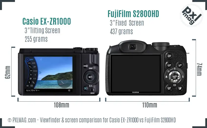 Casio EX-ZR1000 vs FujiFilm S2800HD Screen and Viewfinder comparison