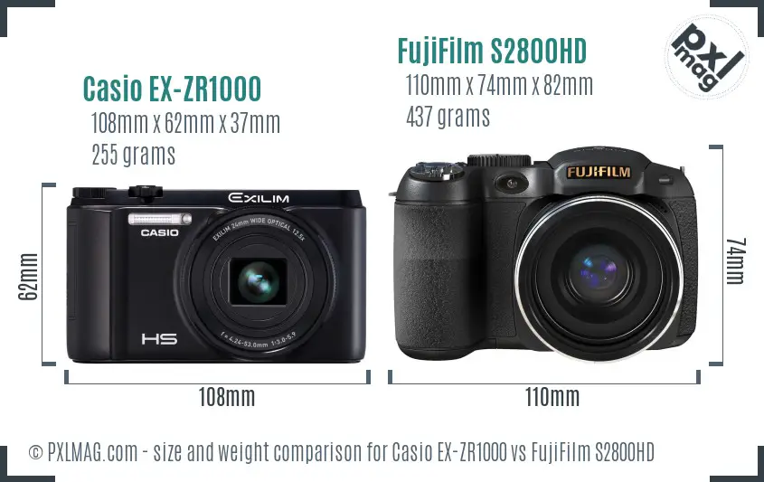 Casio EX-ZR1000 vs FujiFilm S2800HD size comparison