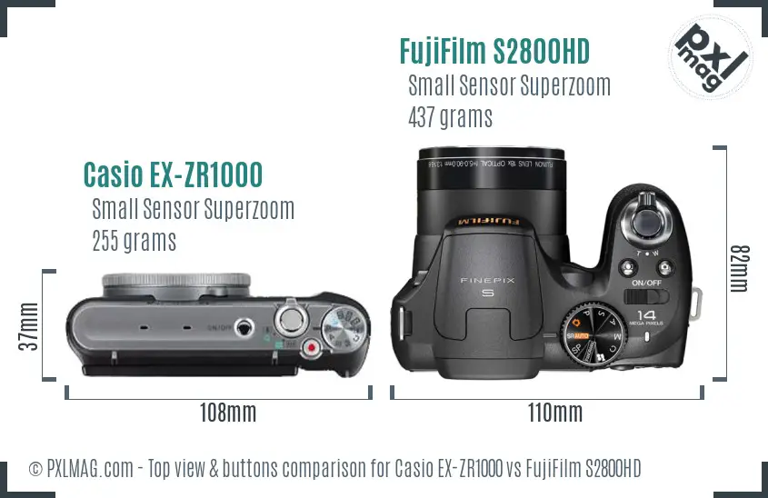 Casio EX-ZR1000 vs FujiFilm S2800HD top view buttons comparison