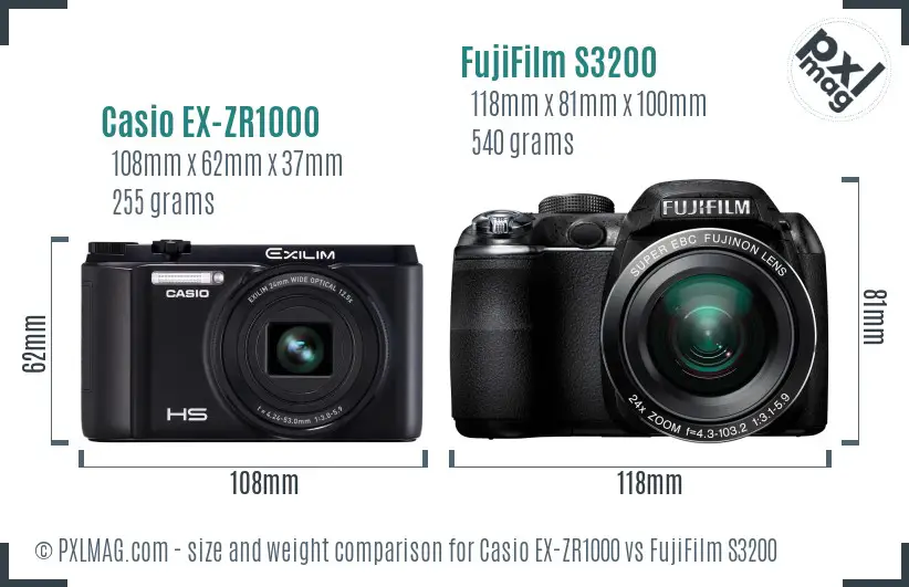 Casio EX-ZR1000 vs FujiFilm S3200 size comparison