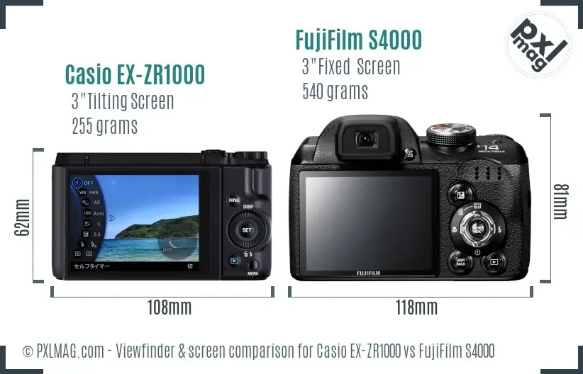 Casio EX-ZR1000 vs FujiFilm S4000 Screen and Viewfinder comparison