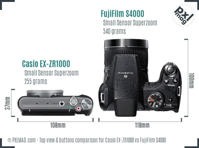 Casio EX-ZR1000 vs FujiFilm S4000 top view buttons comparison