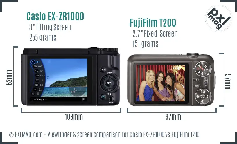 Casio EX-ZR1000 vs FujiFilm T200 Screen and Viewfinder comparison Casio EX-ZR1000 vs FujiFilm T200 Screen and Viewfinder comparison