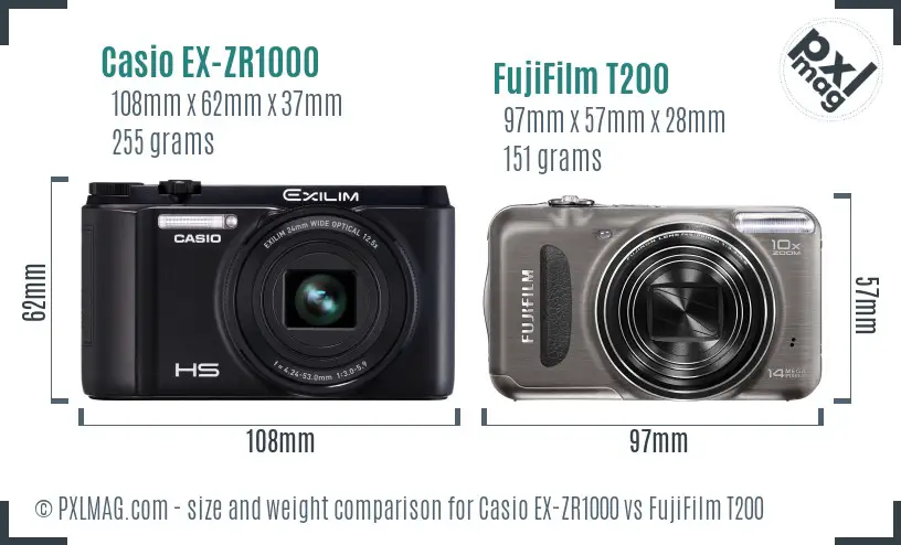 Casio EX-ZR1000 vs FujiFilm T200 size comparison Casio EX-ZR1000 vs FujiFilm T200 size comparison