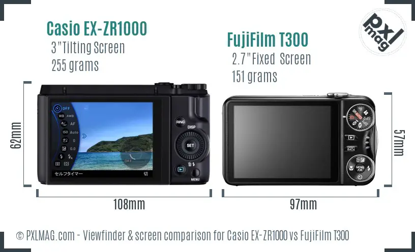 Casio EX-ZR1000 vs FujiFilm T300 Screen and Viewfinder comparison