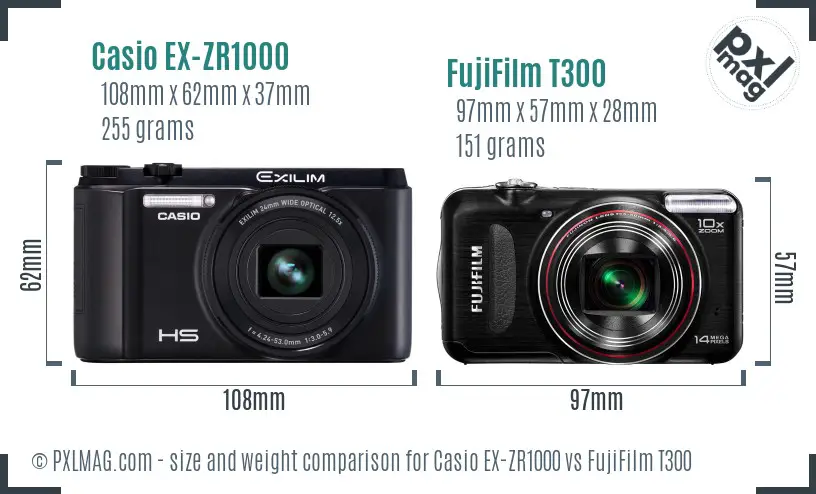 Casio EX-ZR1000 vs FujiFilm T300 size comparison