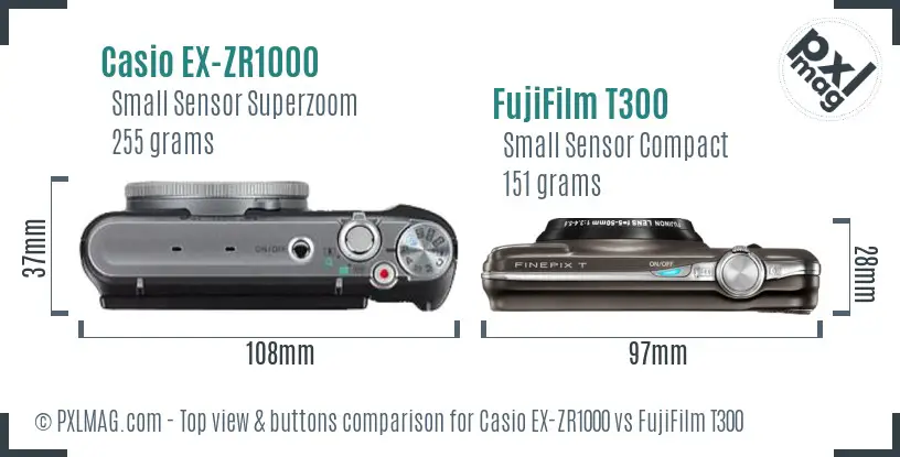 Casio EX-ZR1000 vs FujiFilm T300 top view buttons comparison