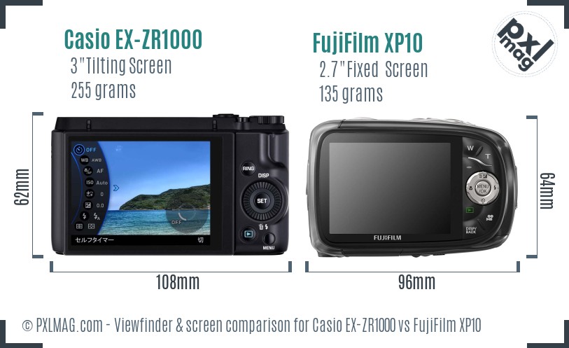 Casio EX-ZR1000 vs FujiFilm XP10 Screen and Viewfinder comparison