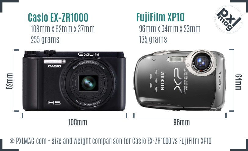 Casio EX-ZR1000 vs FujiFilm XP10 size comparison