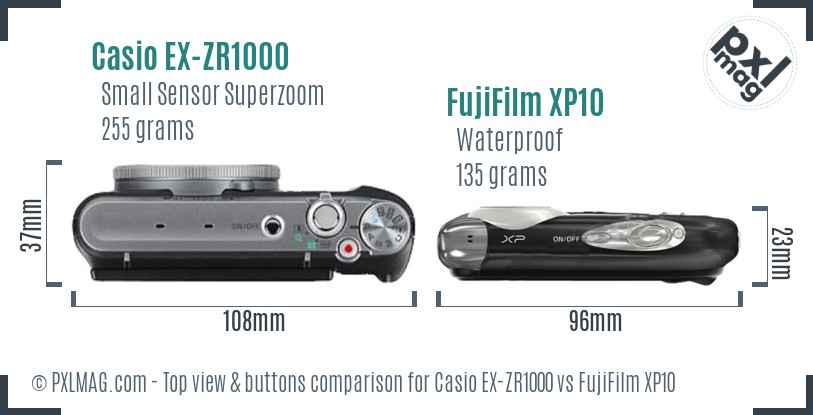 Casio EX-ZR1000 vs FujiFilm XP10 top view buttons comparison