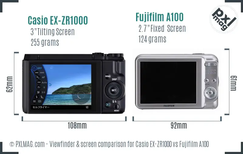 Casio EX-ZR1000 vs Fujifilm A100 Screen and Viewfinder comparison