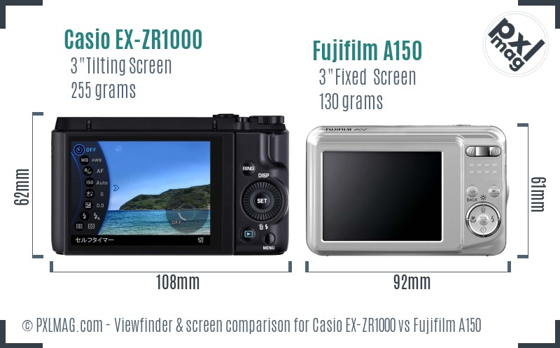 Casio EX-ZR1000 vs Fujifilm A150 Screen and Viewfinder comparison