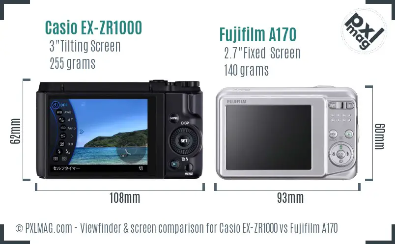 Casio EX-ZR1000 vs Fujifilm A170 Screen and Viewfinder comparison