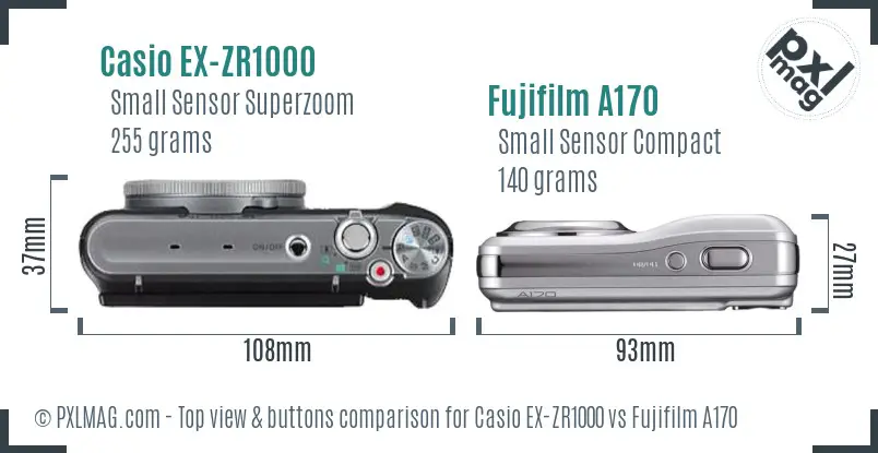 Casio EX-ZR1000 vs Fujifilm A170 top view buttons comparison