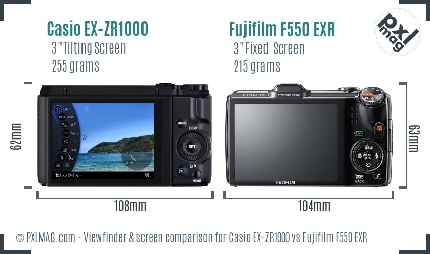 Casio EX-ZR1000 vs Fujifilm F550 EXR Screen and Viewfinder comparison