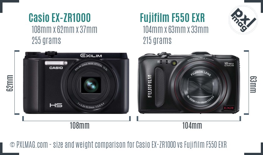 Casio EX-ZR1000 vs Fujifilm F550 EXR size comparison