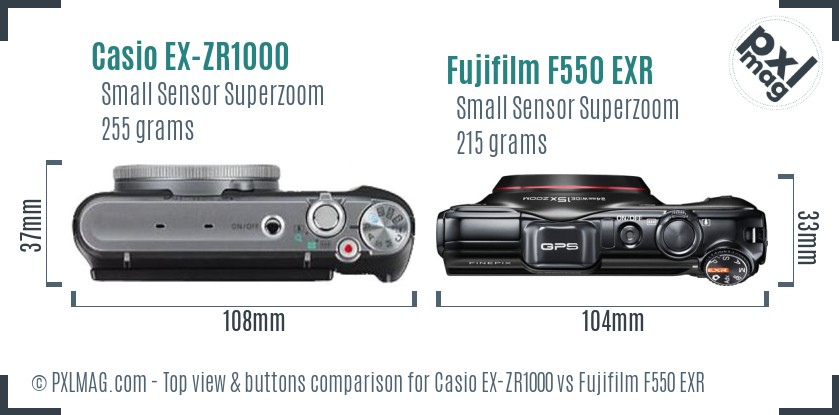 Casio EX-ZR1000 vs Fujifilm F550 EXR top view buttons comparison