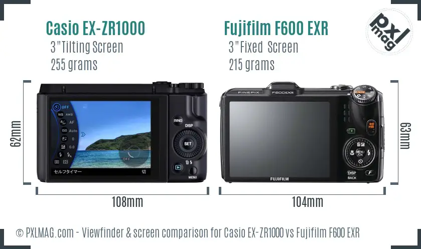 Casio EX-ZR1000 vs Fujifilm F600 EXR Screen and Viewfinder comparison