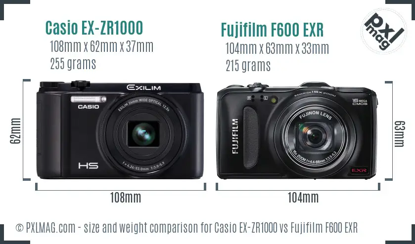 Casio EX-ZR1000 vs Fujifilm F600 EXR size comparison