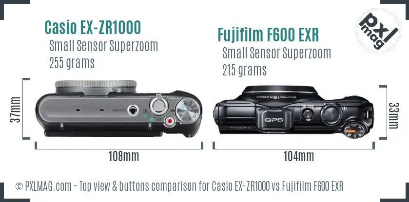 Casio EX-ZR1000 vs Fujifilm F600 EXR top view buttons comparison