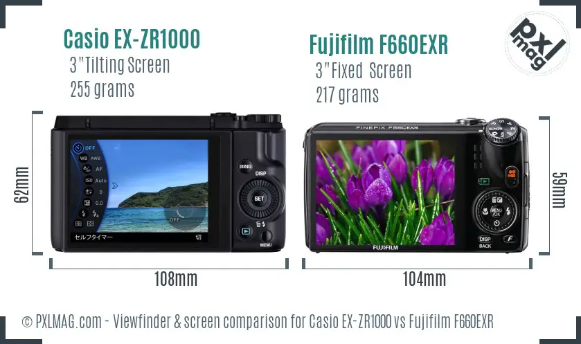 Casio EX-ZR1000 vs Fujifilm F660EXR Screen and Viewfinder comparison Casio EX-ZR1000 vs Fujifilm F660EXR Screen and Viewfinder comparison