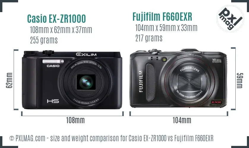 Casio EX-ZR1000 vs Fujifilm F660EXR size comparison Casio EX-ZR1000 vs Fujifilm F660EXR size comparison