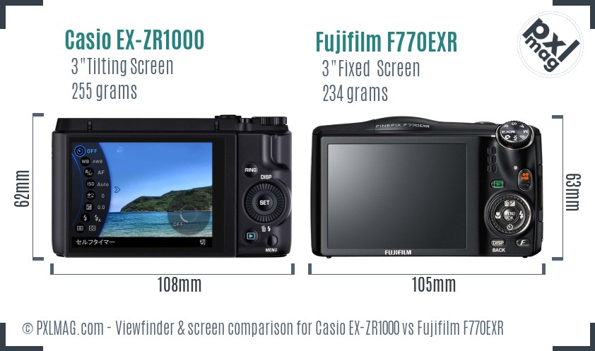 Casio EX-ZR1000 vs Fujifilm F770EXR Screen and Viewfinder comparison
