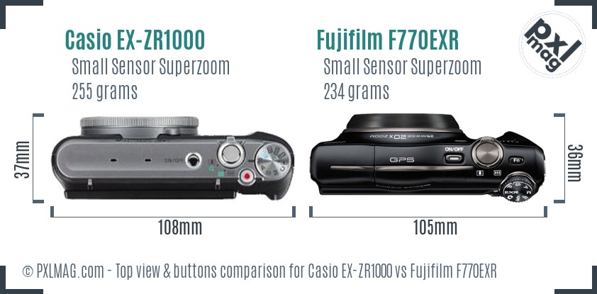 Casio EX-ZR1000 vs Fujifilm F770EXR top view buttons comparison