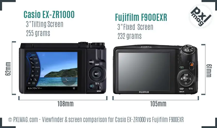 Casio EX-ZR1000 vs Fujifilm F900EXR Screen and Viewfinder comparison