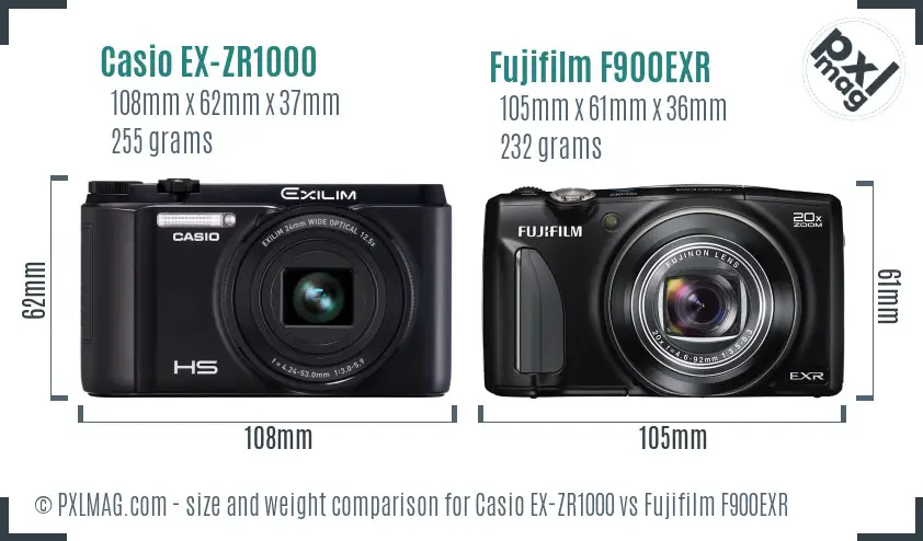 Casio EX-ZR1000 vs Fujifilm F900EXR size comparison