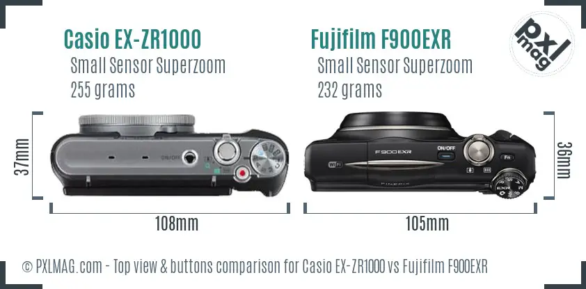 Casio EX-ZR1000 vs Fujifilm F900EXR top view buttons comparison