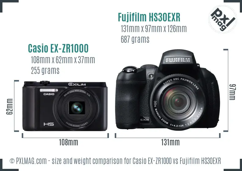 Casio EX-ZR1000 vs Fujifilm HS30EXR size comparison Casio EX-ZR1000 vs Fujifilm HS30EXR size comparison
