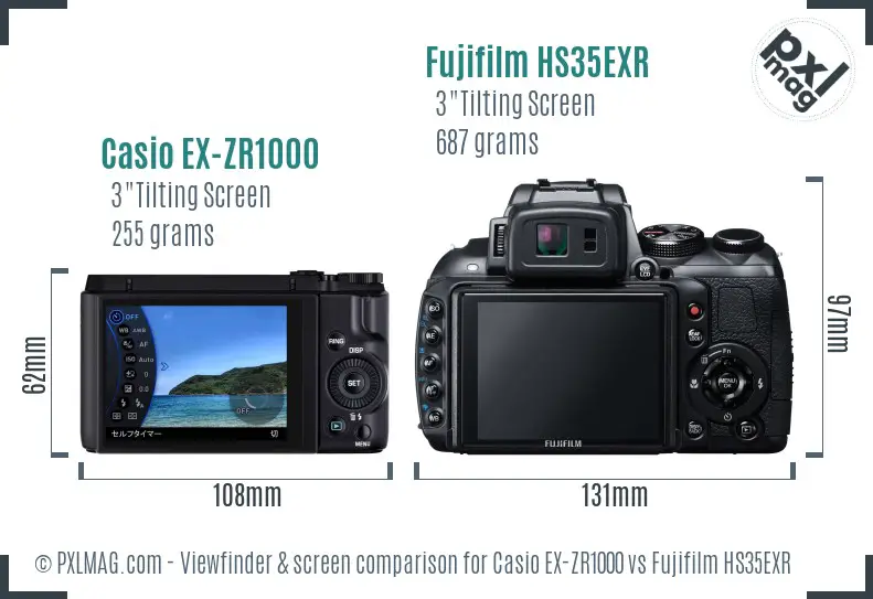 Casio EX-ZR1000 vs Fujifilm HS35EXR Screen and Viewfinder comparison