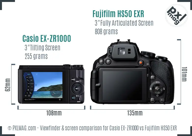 Casio EX-ZR1000 vs Fujifilm HS50 EXR Screen and Viewfinder comparison