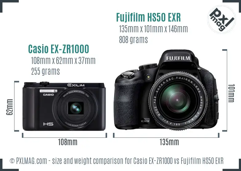 Casio EX-ZR1000 vs Fujifilm HS50 EXR size comparison