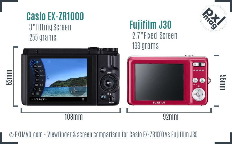 Casio EX-ZR1000 vs Fujifilm J30 Screen and Viewfinder comparison